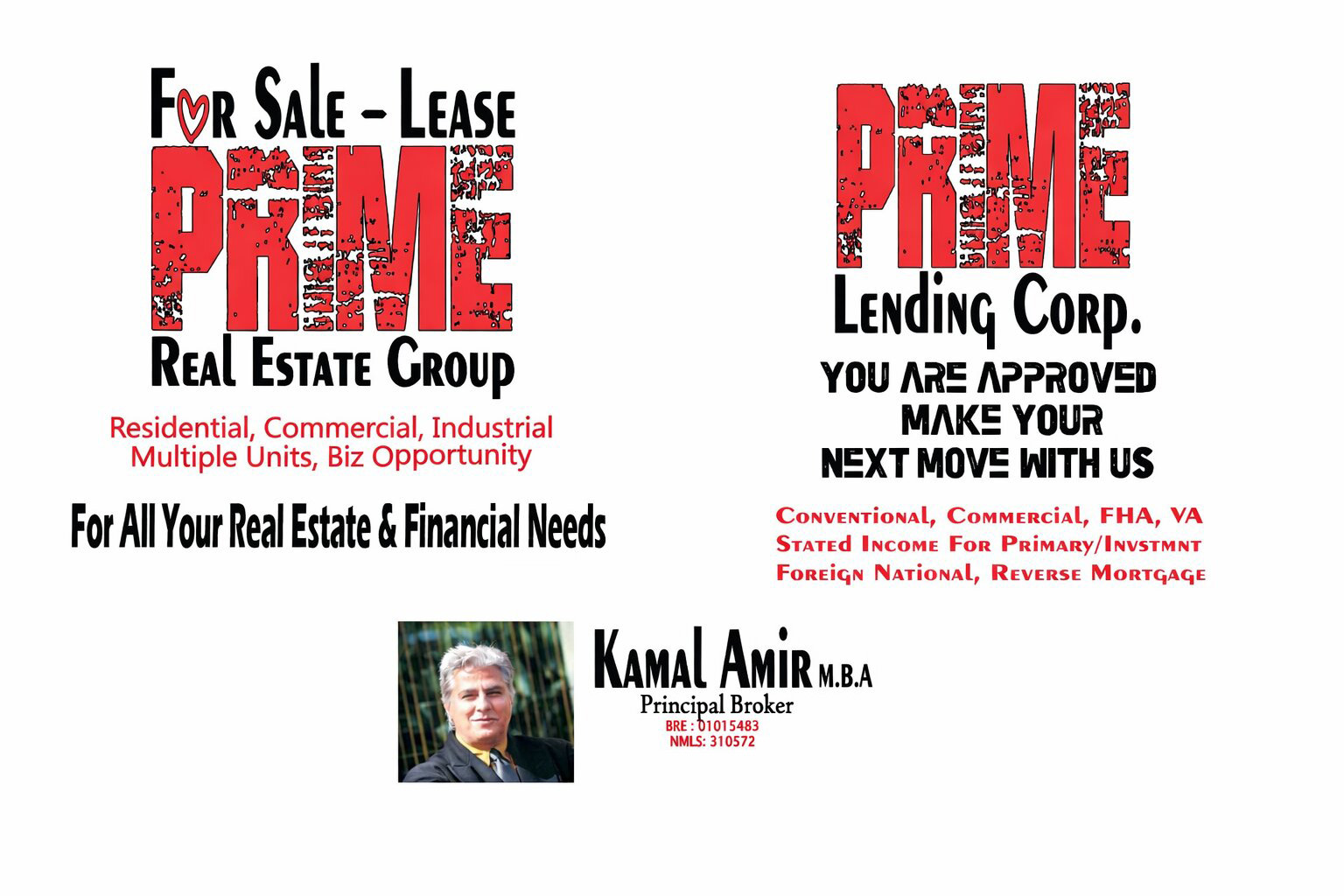 Prime Lending Corp — For Sale, Lease & Financing — Kamal Amir, Principal Broker